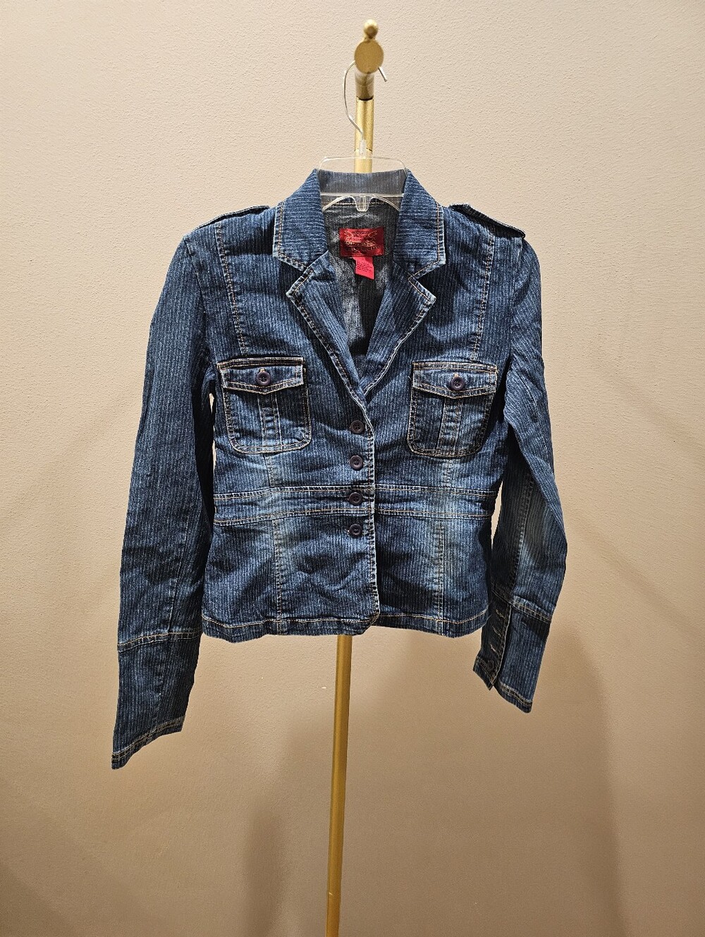 Vintage Paris Blues Pinstripe Blue Denim Blazer Jacket